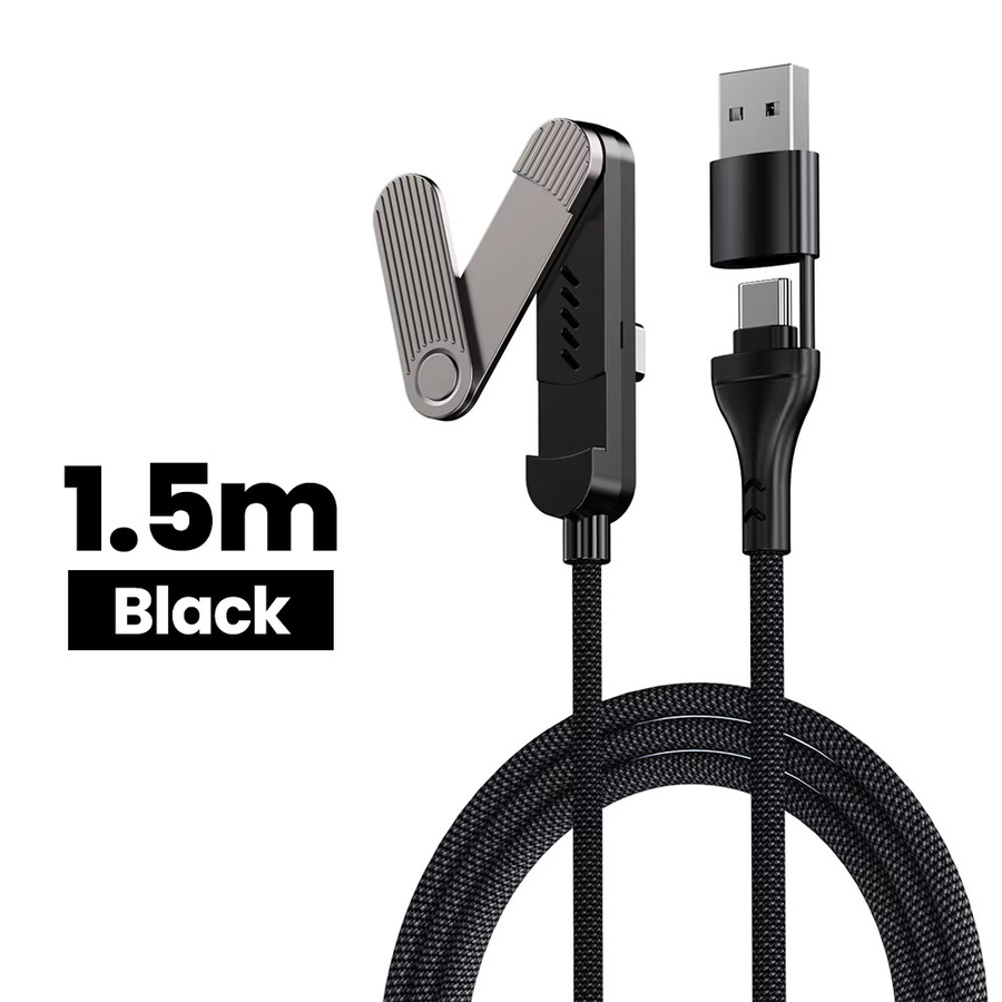 ILEPO USB-C auf Typ-C Kabel 240W mit abgewinkeltem Design, faltbarem Ständer und Handyhalterung in Schwarz - Bild 5