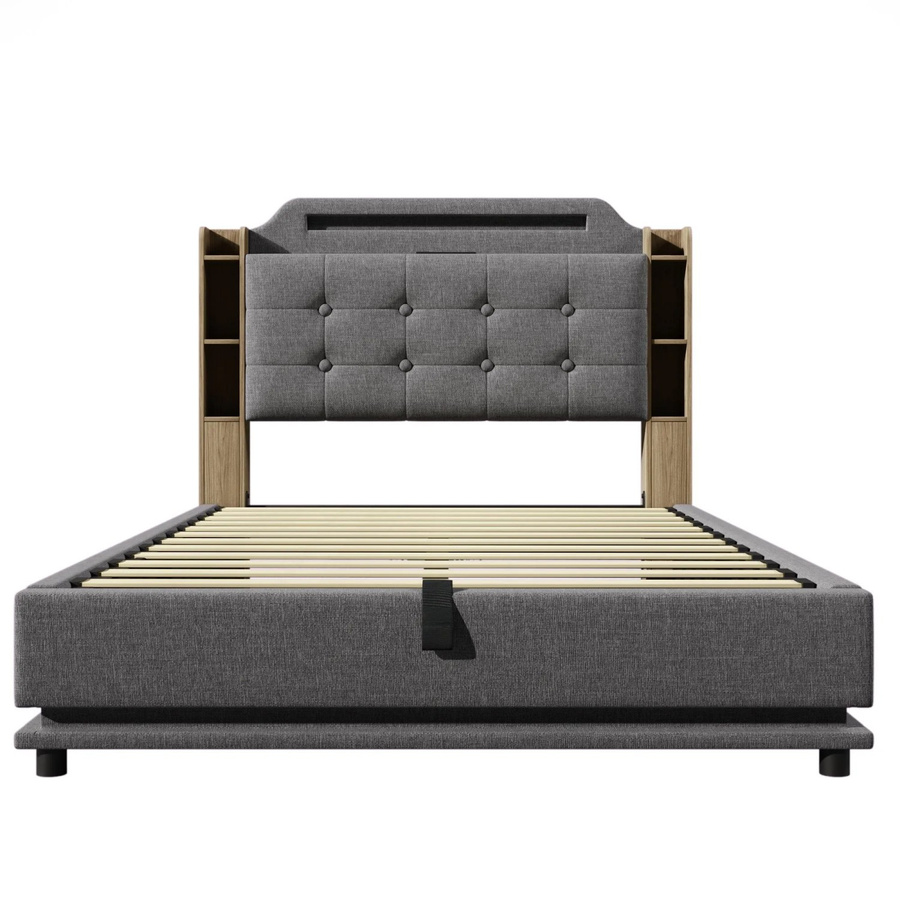 okwish Polsterbett mit LED-Beleuchtung, USB-Anschluss und Stauraum in Grau, B/T/H: 140 x 200 x 115 cm - Bild 2