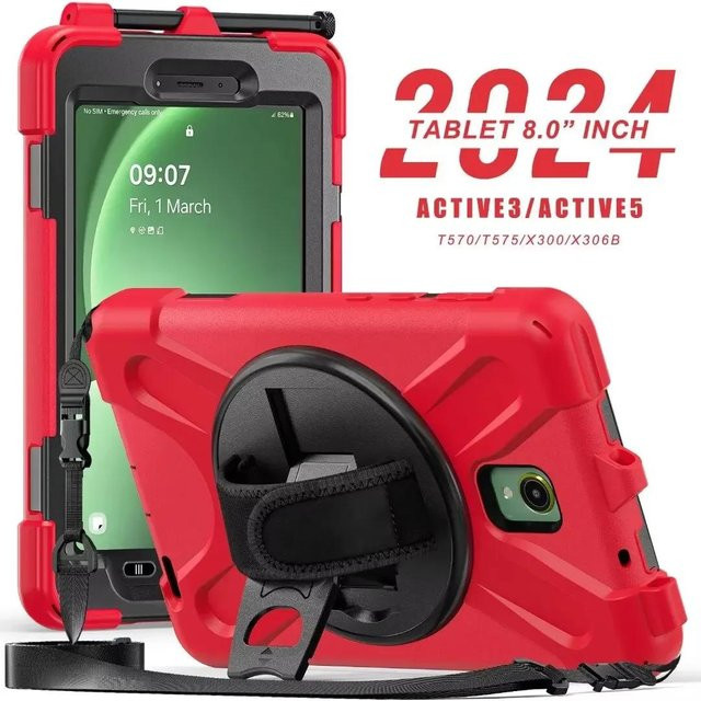 Schutzhülle für Samsung Galaxy Tab Active 3 mit 360 Grad Drehung und Hand-Schultergurt in Rot - Bild 1