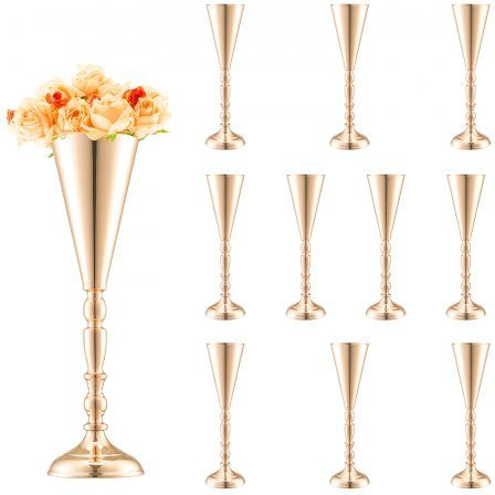 VEVOR 10er Set Trumpet-Hochzeitsvasen aus Kohlenstoffstahl in Gold, Höhe: 43 cm - Bild 1