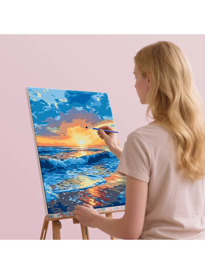 HUACAN Ölgemälde nach Zahlen Meereslandschaft mit Strand-Sonnenuntergang auf Leinwand, Mehrfarbig - Bild 2