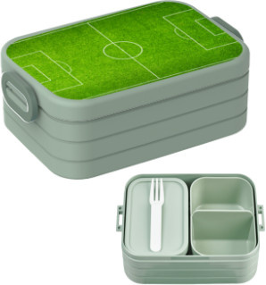 Mepal Bento Brotdose Fußball mit personalisierbarem Namen und Foto in Grün mit Besteck und Trennfächern - Bild 1