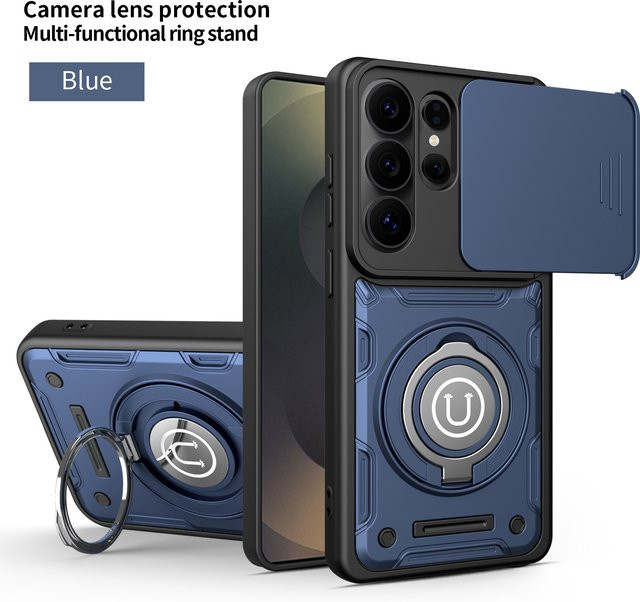 Stoßfeste 2-in-1 Handyhülle mit drehbarem Ringständer und Kameralinsen-Schutz für Samsung Galaxy S26 Ultra, S25 Plus, S25 und S24 FE in Rot - Bild 1