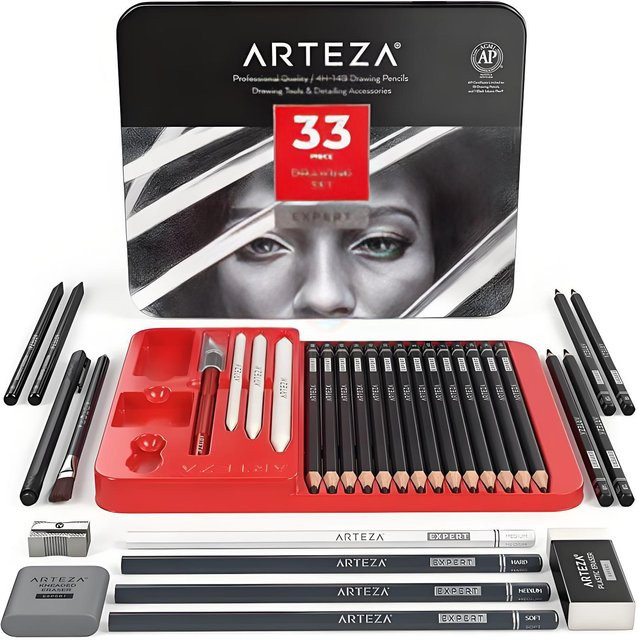 Arteza 33-teiliges Zeichenset für Erwachsene mit Graphit- und Kohlebleistiften in Multicolour - Bild 1