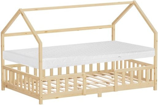 ML-Design Kinderhaus Bett aus Kiefer mit Matratze und Rausfallschutz, Farbe Natur, B/T/H: 120 x 200 x 135 cm, Matratzenhöhe: 16 cm - Bild 1