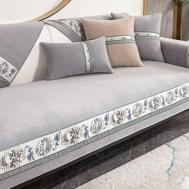 Rutschfester Chenille Sofabezug im orientalischen Stil von Super Six, grau, 70 x 70 cm - Bild 1