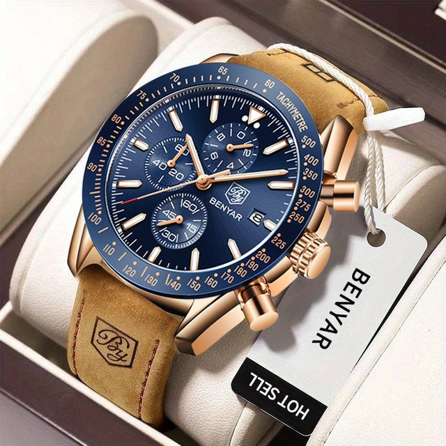 BENYAR Armbanduhr Quarz, Leder, Blau, Herren - Bild 1