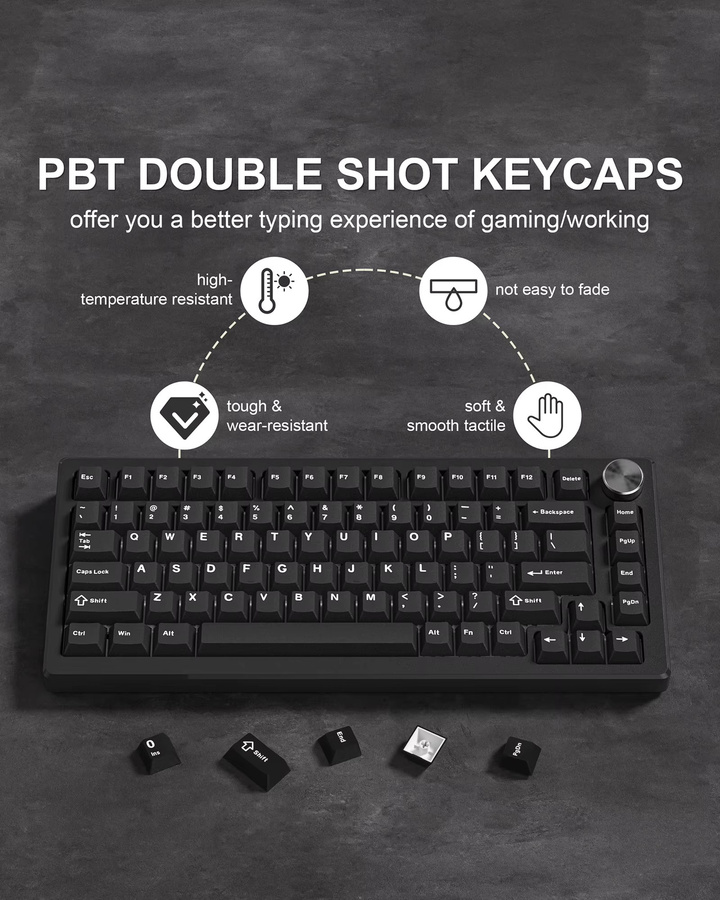 Retro PBT Tastenkappen in Schwarz mit Double Shot Technologie im Cherry Profile für mechanische Gamer-Tastaturen mit Cherry MX Switches - Bild 2