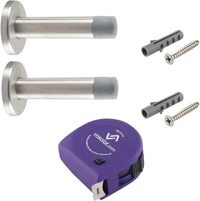 vasalat Set Türstopper Wand mit Dämpfer aus Edelstahl in Silber Matt, Durchmesser: 20 mm, Länge: 100 mm - Bild 1