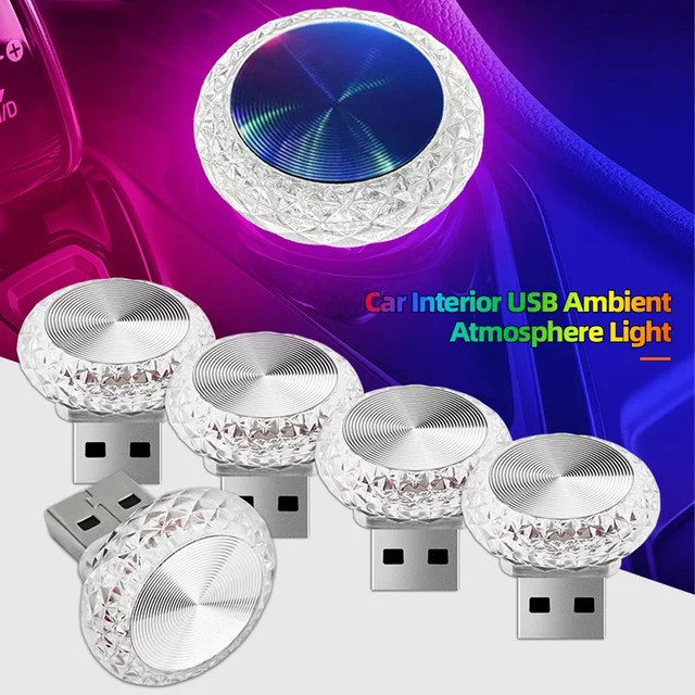 LED Auto Innenbeleuchtung mit USB-Anschluss und RGB-Atmosphärenlicht in Silber - Bild 1