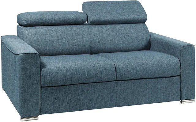 Vente-unique Schlafsofa Vizir Blau mit verstellbarer Kopfstütze und Stoffbezug, Breite: 176 cm - Bild 1
