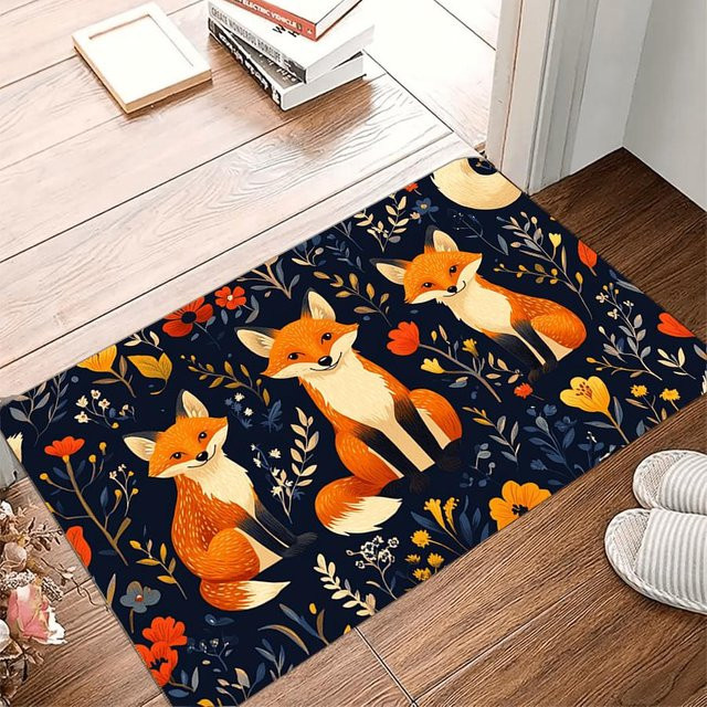 Rustikale Fußmatte mit Fuchs-Design von Lodestar, rutschfest und maschinenwaschbar, Polyester-Flanell, B/L: 100 x 150 cm, Mehrfarbig - Bild 1