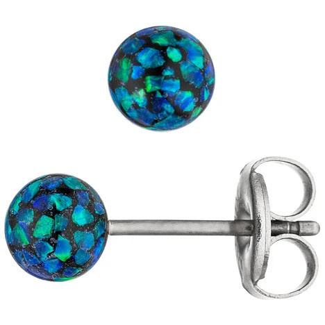 Colfem Ohrstecker Edelstahl, Silber, Opal, Unisex - Bild 1