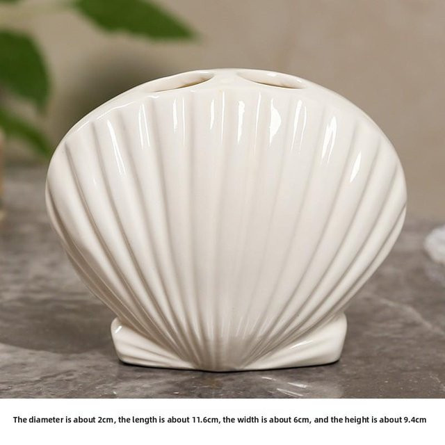 PISEN 3C Zahnbürstenhalter in Muschelform aus Keramik, Farbe Weiß - Bild 1