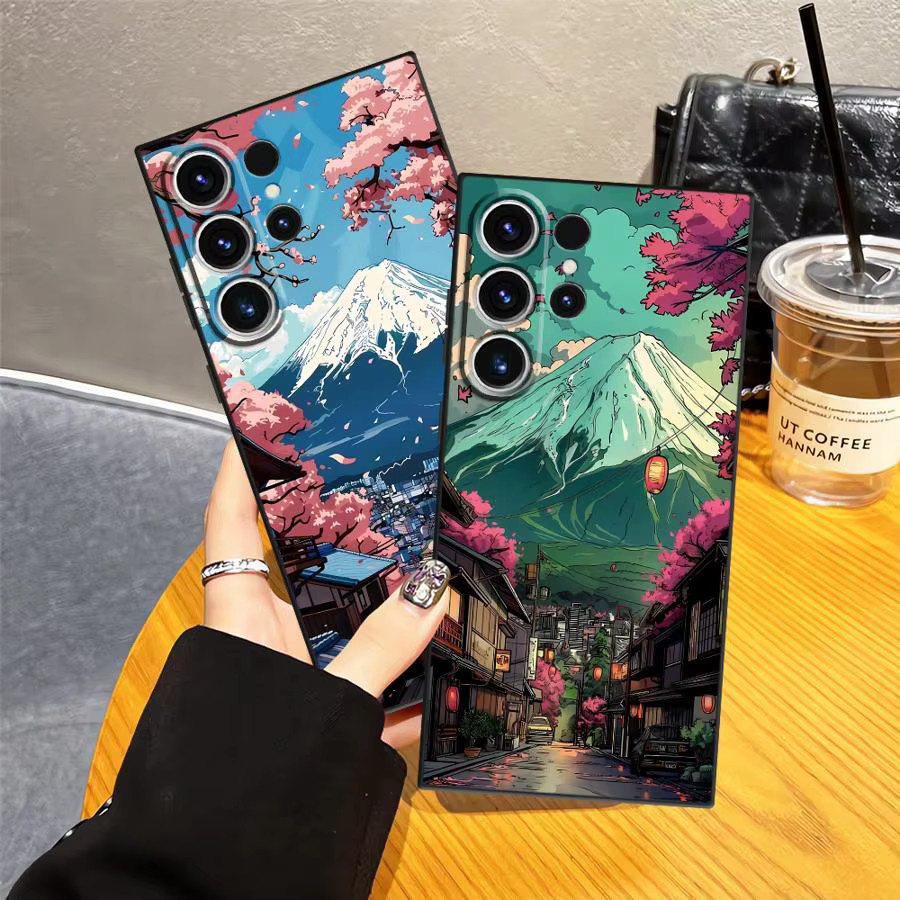 Weiche Handyhülle mit Japan Mount Fuji Motiv für Samsung Galaxy S20 S21 FE S23 Ultra S24 Plus S25 Edge in Schwarz und Multicolour - Bild 1