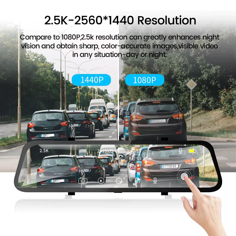 ACCEO Dashcam mit 12-Zoll-Touchscreen als Auto-Rückspiegel Videorecorder inklusive Sony-Rückfahrkamera in Schwarz - Bild 3