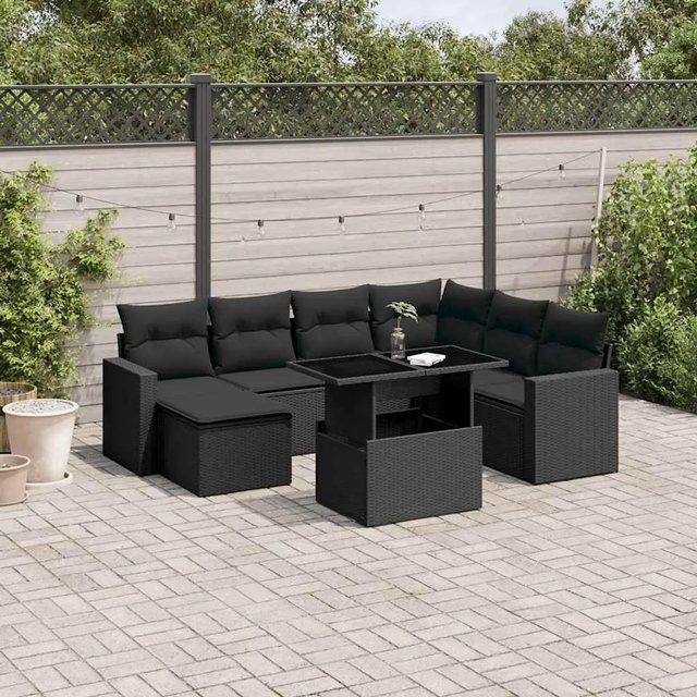 vidaXL 8-teilige Garten-Sofagarnitur aus Poly-Rattan mit Kissen in Schwarz - Bild 1