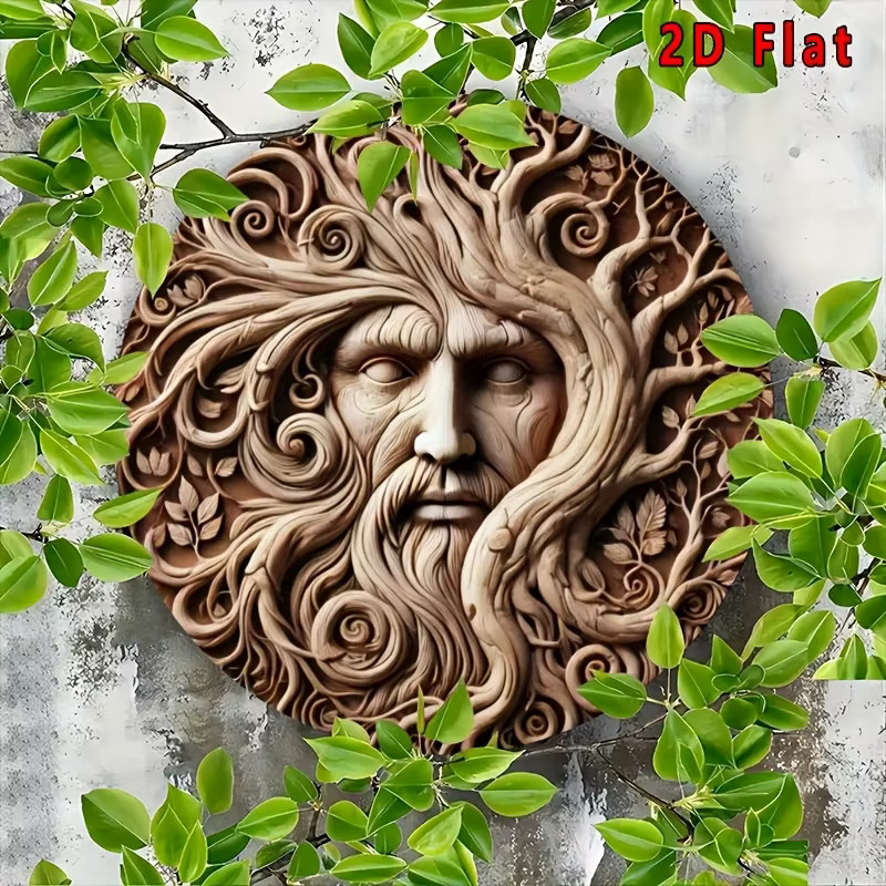 Rundes Wandschild aus Metall von Potdemiel im Boho-Stil mit Baumgeist-Design in Braun, Durchmesser: 20 cm - Bild 5
