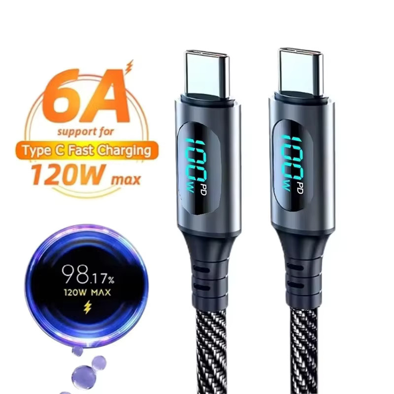 PD100W USB Typ C zu USB C Ladekabel mit LED-Digitalanzeige in Schwarz für Xiaomi, Huawei, Samsung und OnePlus - Bild 5