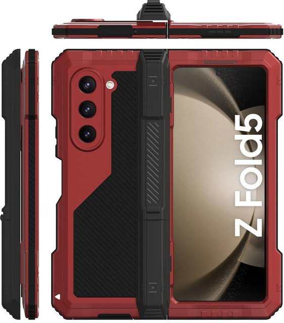 YUKIZOE Hartschalenhülle für Samsung Galaxy Z Fold 4 5 6 mit Aluminium-Schutz und PET-Schutzfolie, Rot - Bild 1