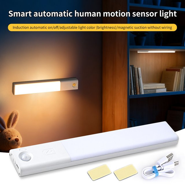 GGBEE LED-Schrankbeleuchtung mit Bewegungssensor, kabellose Unterbauleuchte, dimmbar und aufladbar, magnetische Lichtleiste in Weiß für Küche und Nachtbeleuchtung - Bild 1