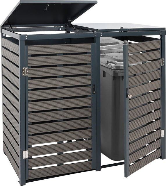 Mülltonnenverkleidung MCW-K14 Mülltonnenbox aus WPC und Metall in Anthrazit, B/T/H: 119 x 140 x 102 cm - Bild 1