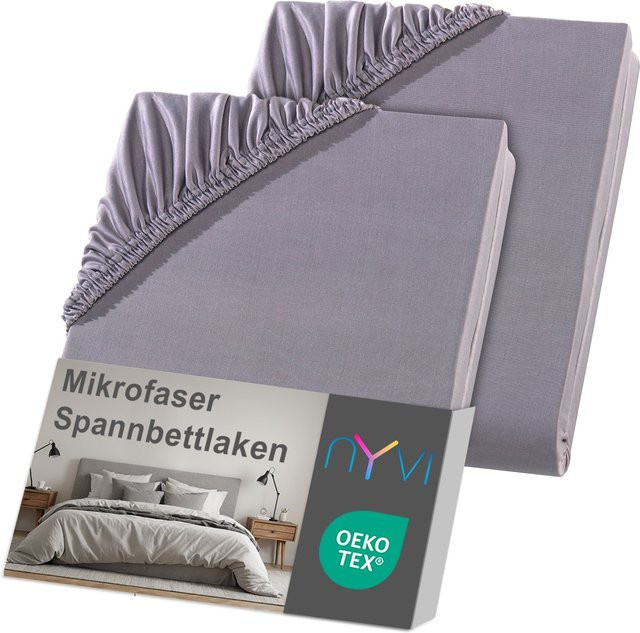 NYVI DreamScience Spannbettlaken aus Mikrofaser im 2er Pack, Grau, B/T: 180 x 200 cm, Höhe: 40 cm, bügelfrei und anschmiegsam - Bild 1
