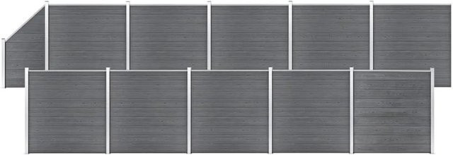 vidaXL WPC Zaun-Set aus Holz-Kunststoff-Verbundwerkstoff und Aluminium in Grau, 10 Quadrate und 1 Schräge, B/H: 1830 x 186 cm - Bild 1