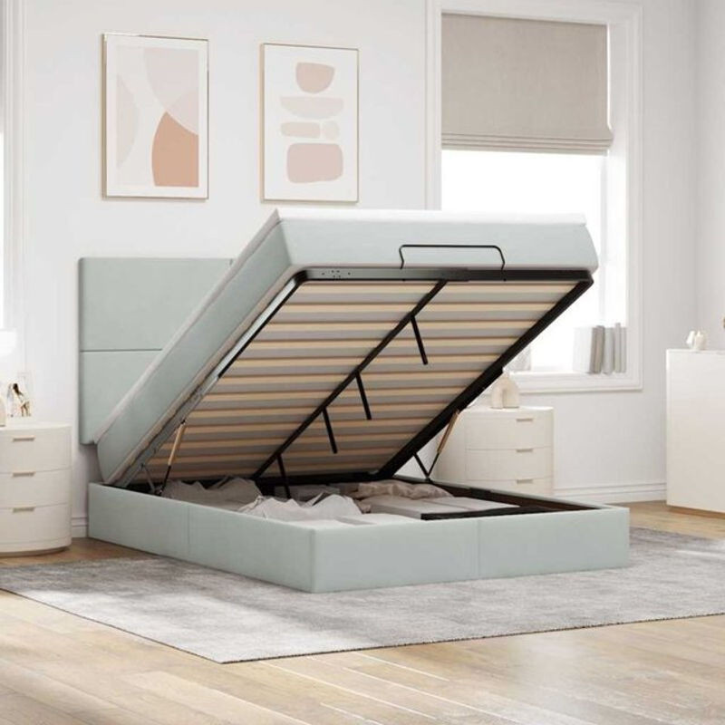 Vidaxl Ottoman Polsterbett mit Matratze und LED in Grau aus Samt, B/T/H: 140 x 200 x 128 cm - Bild 1