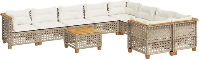 vidaXL 10-teilige Garten-Sofagarnitur in U-Form aus Poly-Rattan und Akazienholz mit Kissen in Beige und Cremeweiß - Bild 1