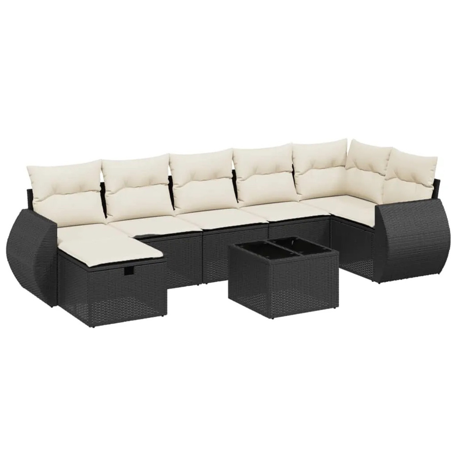 vidaXL 8-tlg. Garten-Sofagarnitur in L-Form mit Kissen und Couchtisch, Schwarz - Bild 2