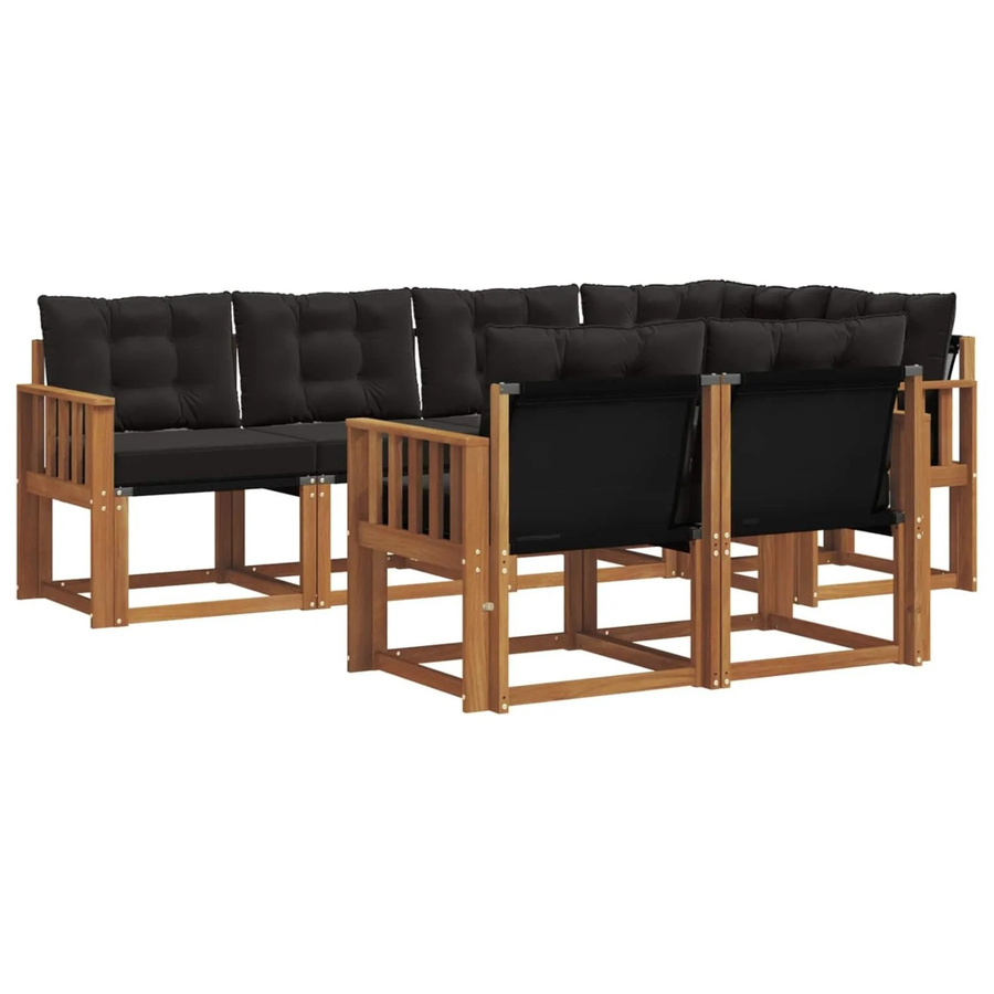 vidaXL Outdoor-Sofagarnitur 7-teilig aus Akazienholz und Textilene in Schwarz und Natur mit Kissen und L-Form - Bild 2