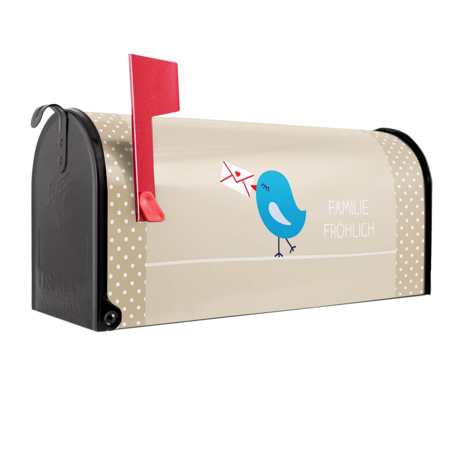 banjado Amerikanischer Briefkasten in Schwarz mit roter Fahne aus Stahl, B/H/T: 48,0 x 22,0 x 17,0 cm - Bild 1