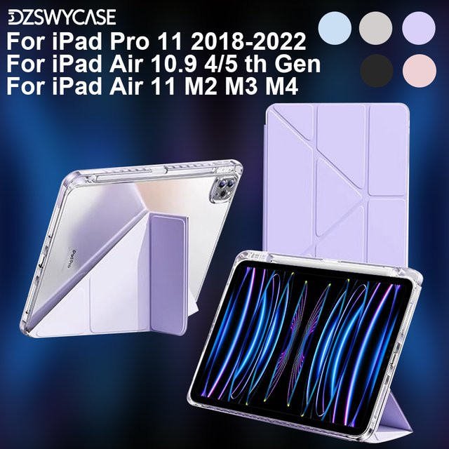 DZSWYCASE Schutzhülle für iPad Pro 11 Zoll (2018-2022) und iPad Air 10,9 Zoll (4./5. Generation) sowie iPad Air 11 M2 M3 M4 mit Stifthalter und Auto-Wake-Sleep-Funktion in Grau und Lila - Bild 1