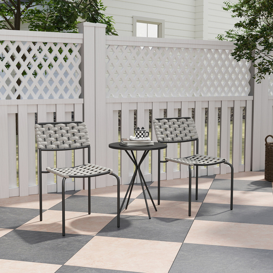 Outsunny Polyrattan Gartenmöbel Set Grau, 3-teilige Outdoor Lounge Sitzgruppe für 2 Personen mit Tisch und 2 stapelbaren Stühlen - Bild 2
