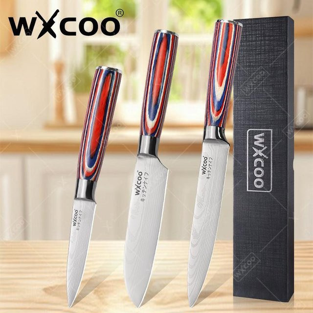 WXCOO Santoku Damaskus Allzweckmesser aus Holz mit Multicolour-Design - Bild 1