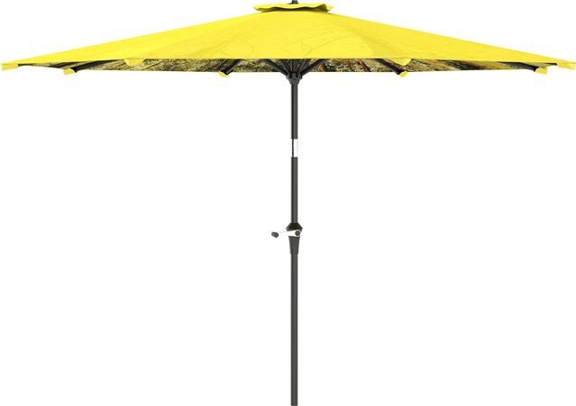 Outsunny Sonnenschirm Gelb mit Muster und Handkurbel, achteckiger Balkonschirm aus Aluminium, Durchmesser: 300 cm, B/H/T: 294 x 247 x 294 cm - Bild 1