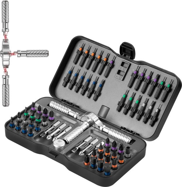 VMAN 66-in-1 Magnetisches Ratschen-Schraubendreher-Set mit abnehmbarem T-Griff und Magnetisierer in Silber für Elektronik, Möbel und Brillen - Bild 1