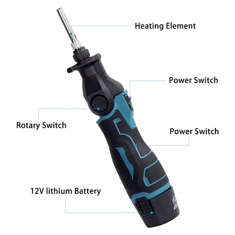 Elektrischer 12-V-Lithium-Ionen-Lötkolben mit einstellbarem Winkel von 0–90 Grad und konstanter Temperatur, tragbare Lötpistole mit EU-Stecker in Rot und Schwarz - Bild 3