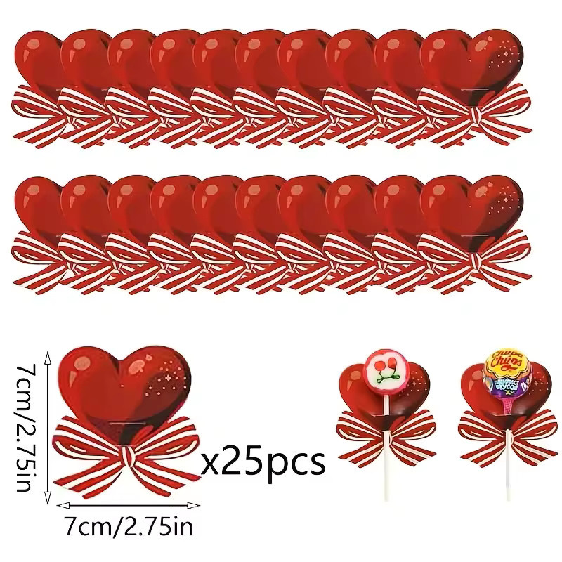 50 Stück rote herzförmige Lutscher-Dekokarten aus Papier für romantische Geschenke zum Valentinstag - Bild 4