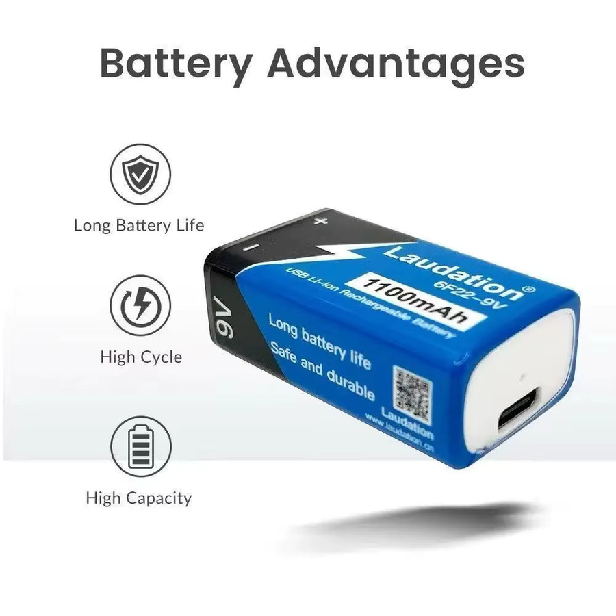 Roza Cinnie Wiederaufladbarer 9V Lithium-Akku mit 1100 mAh und USB-C-Anschluss - Bild 2