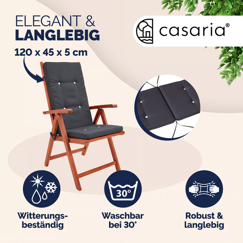 6er-Set Vanamo Stuhlauflagen für Hochlehner in Anthrazit aus wasserabweisendem Detex Polyester, B/T/H: 45 x 45 x 5 cm - Bild 2