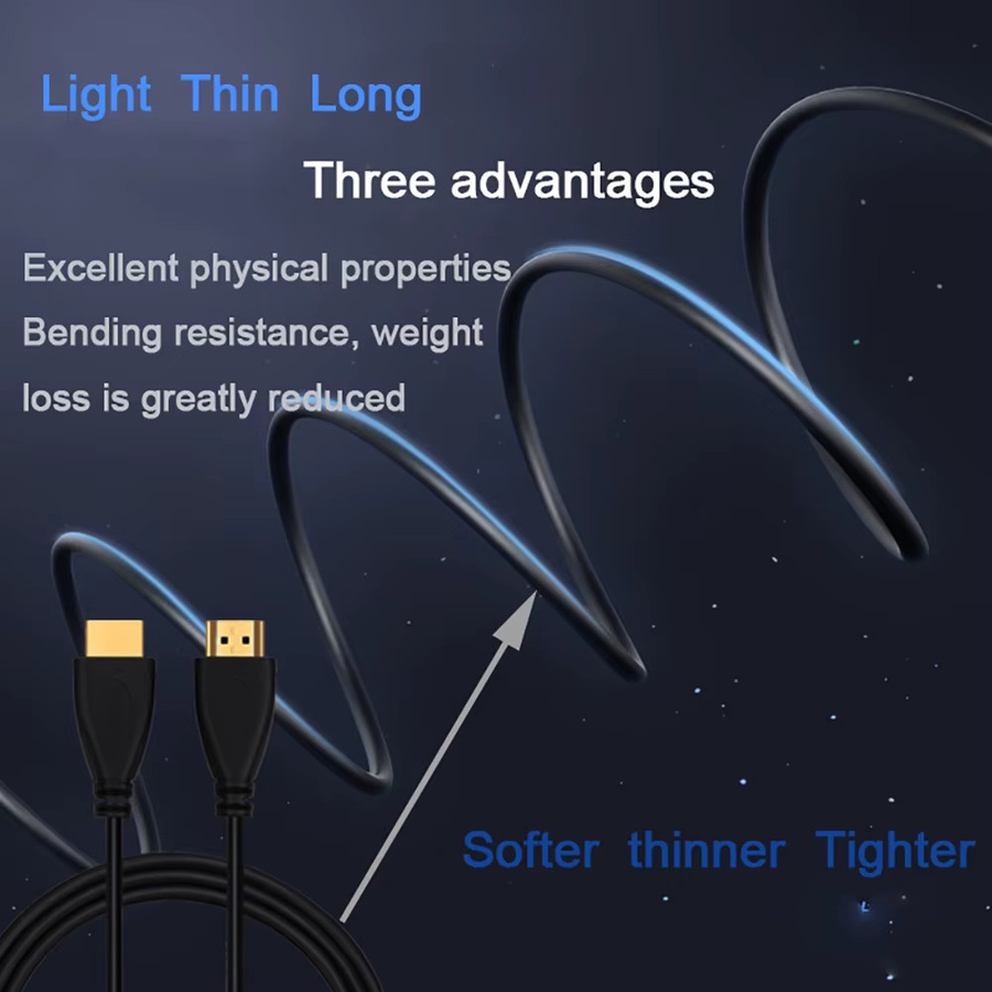 HD-Kabel Stecker auf Stecker in Schwarz, ultraweiches und dünnes PVC-Kabel für High-Speed 1080p 3D mit 4,1/4,5 mm Außendurchmesser - Bild 2