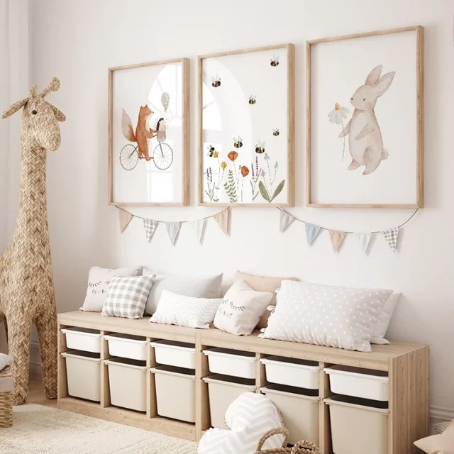 Potdemiel Leinwand Wandkunst Poster im Boho-Stil mit Tieren und Blumen in Mehrfarbig - Bild 1