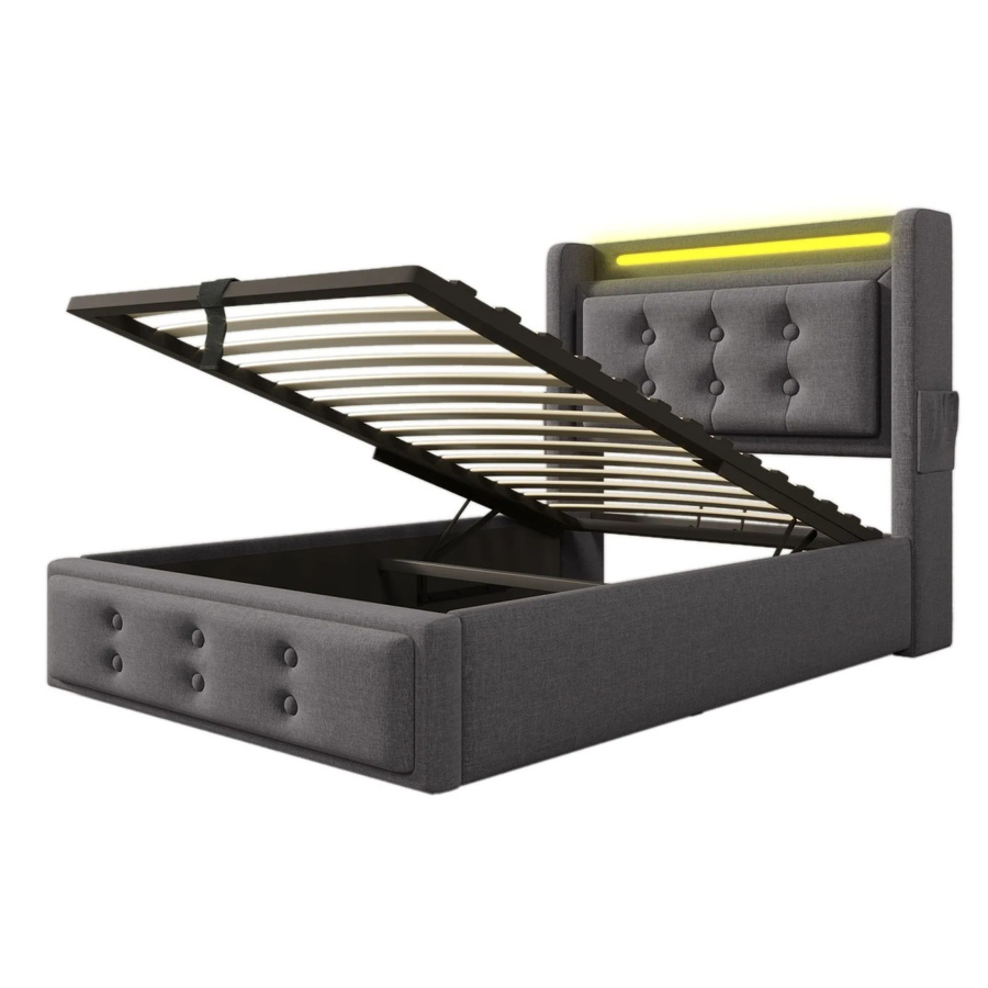 okwish Polsterbett Grau mit LED-Kopfteil, USB-Ladefunktion und Matratze, B/T/H: 91 x 200 x 109 cm - Bild 2