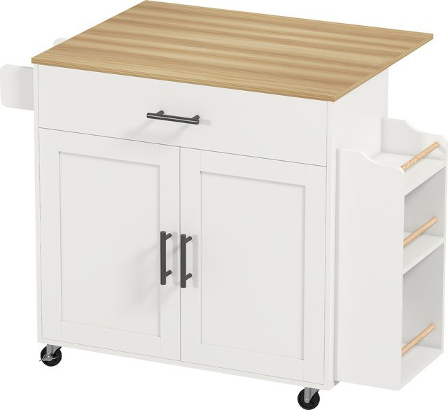 HOMCOM Kücheninsel Küchenwagen mit abklappbarer Arbeitsplatte in Weiß, B/T/H: 120 x 68 x 85 cm - Bild 1