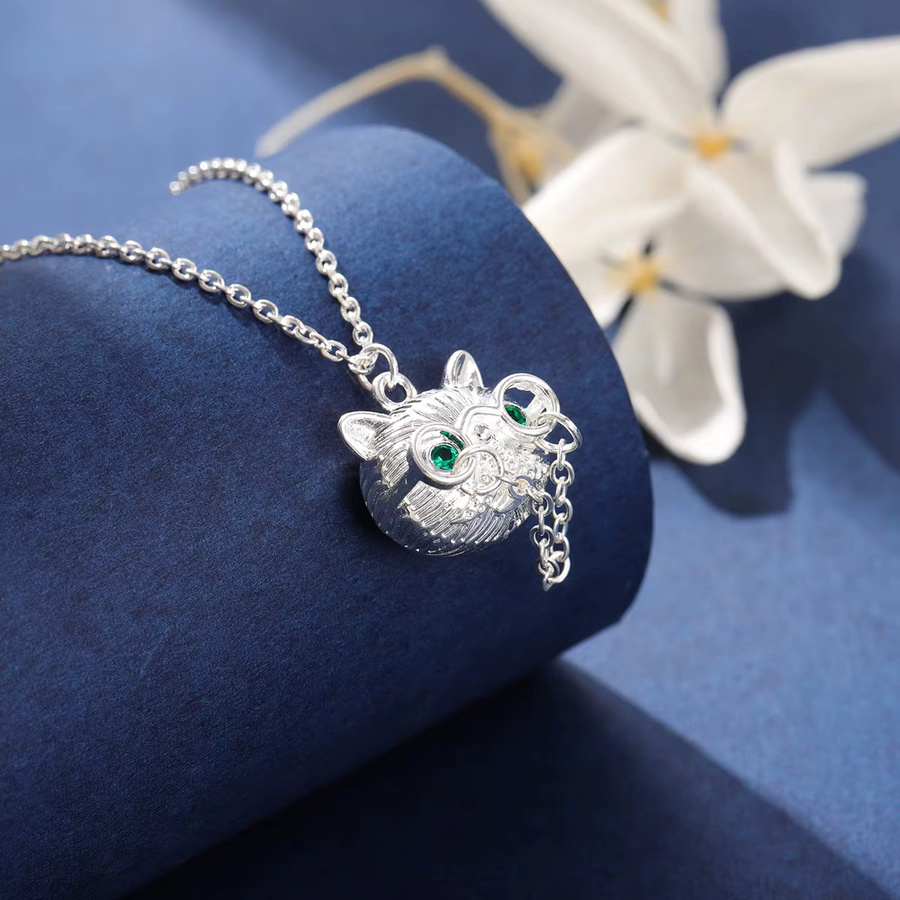 GaGa-Duck Halskette, 925 Silber, Grün Kristall, Katze Anhänger - Bild 2