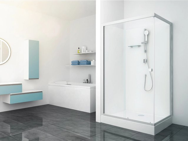 Aurlane Komplettdusche Eckig in Silber Matt mit transparenten Elementen B/T/H: 115 x 90 x 205 cm - Bild 1