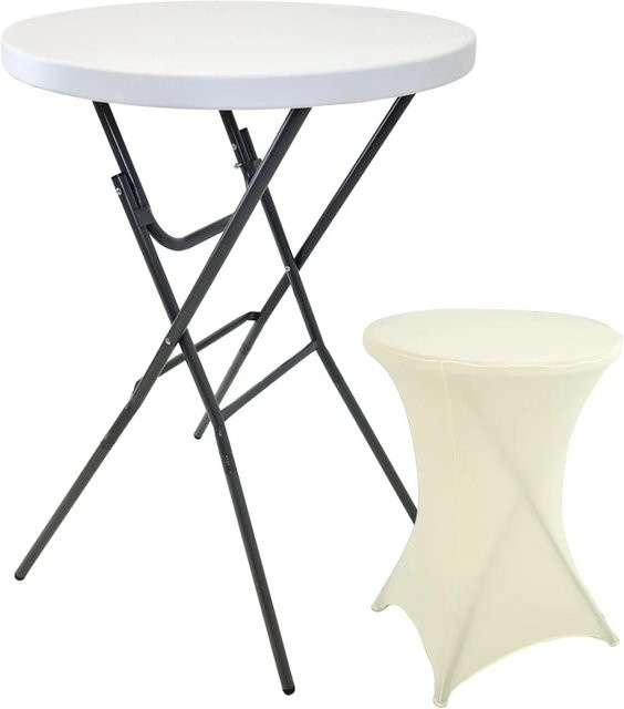 TRUTZHOLM Klappbarer Stehtisch mit Husse in Beige, Durchmesser: 80 cm, Höhe: 110 cm - Bild 1