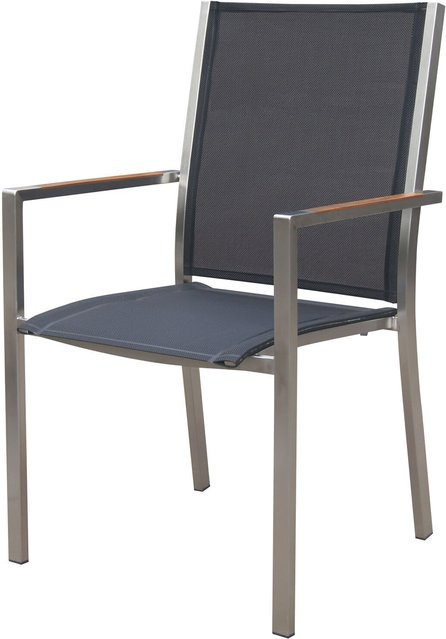 OUTFLEXX Stapelsessel in Schwarz und Teak mit Edelstahl und Textilene, B/T/H: 63 x 57 x 93 cm - Bild 1
